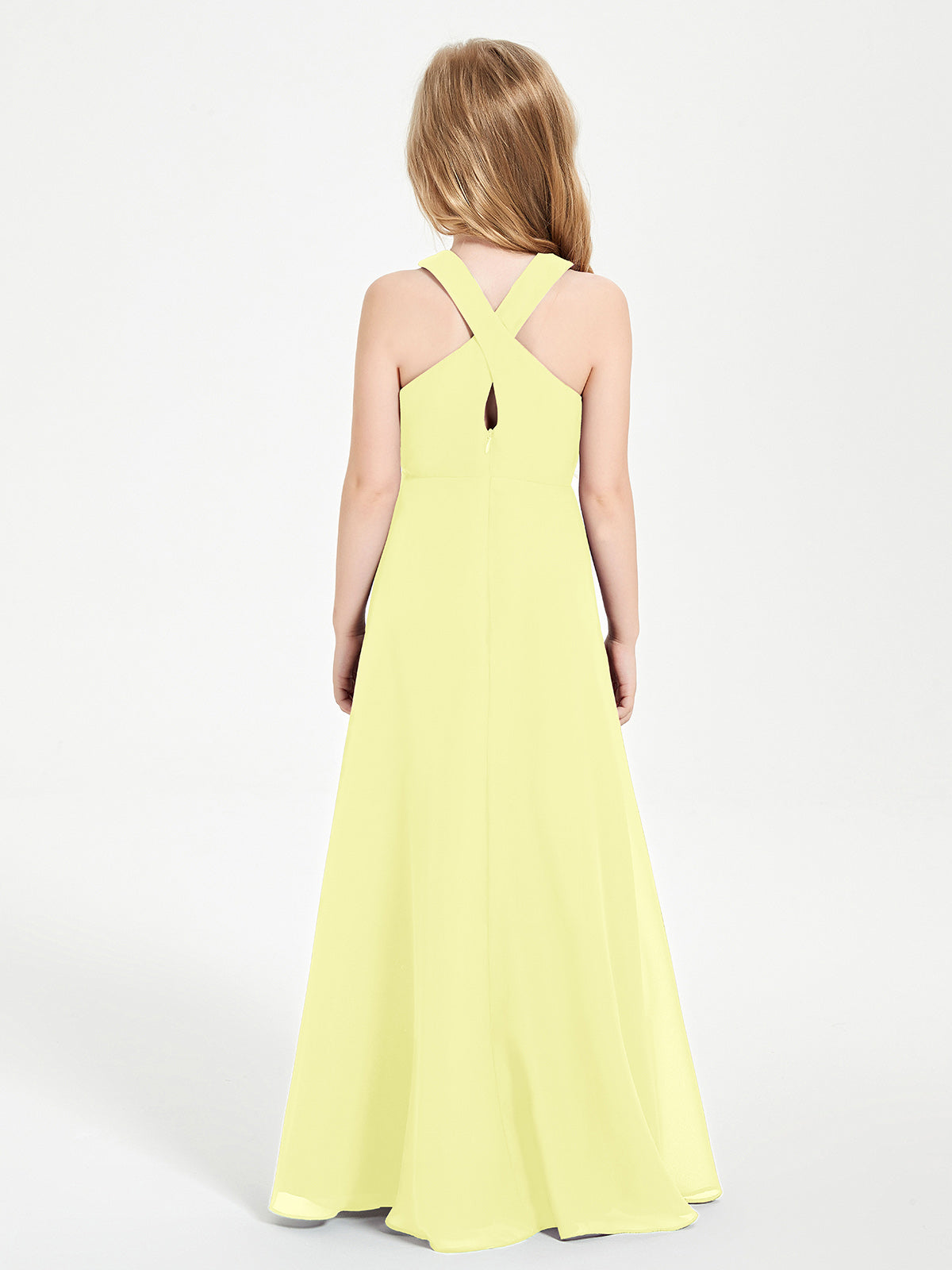 Grecian Neckline Long Dresses for Junior Bridesmaids Daffodil